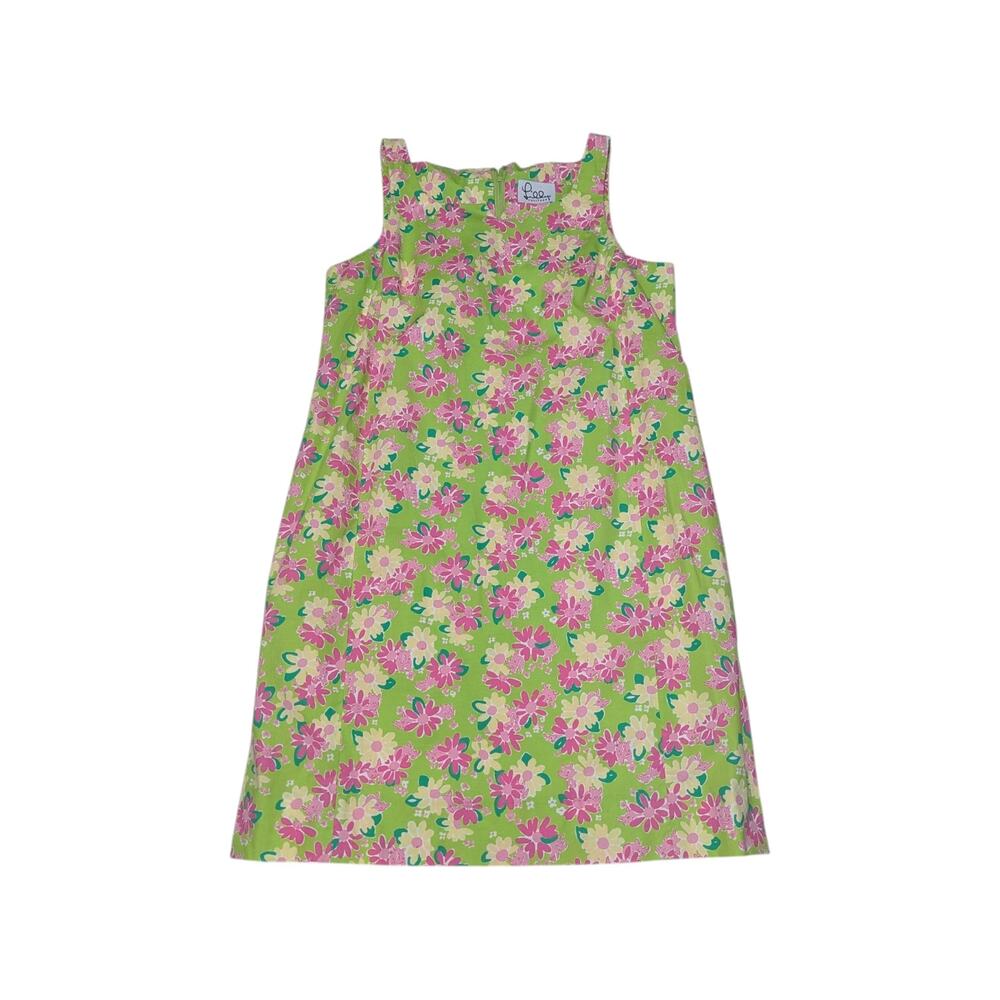 Vintage Lilly Pulitzer Floral Shift Dress Sleeveless Green Pink Womens Medium
